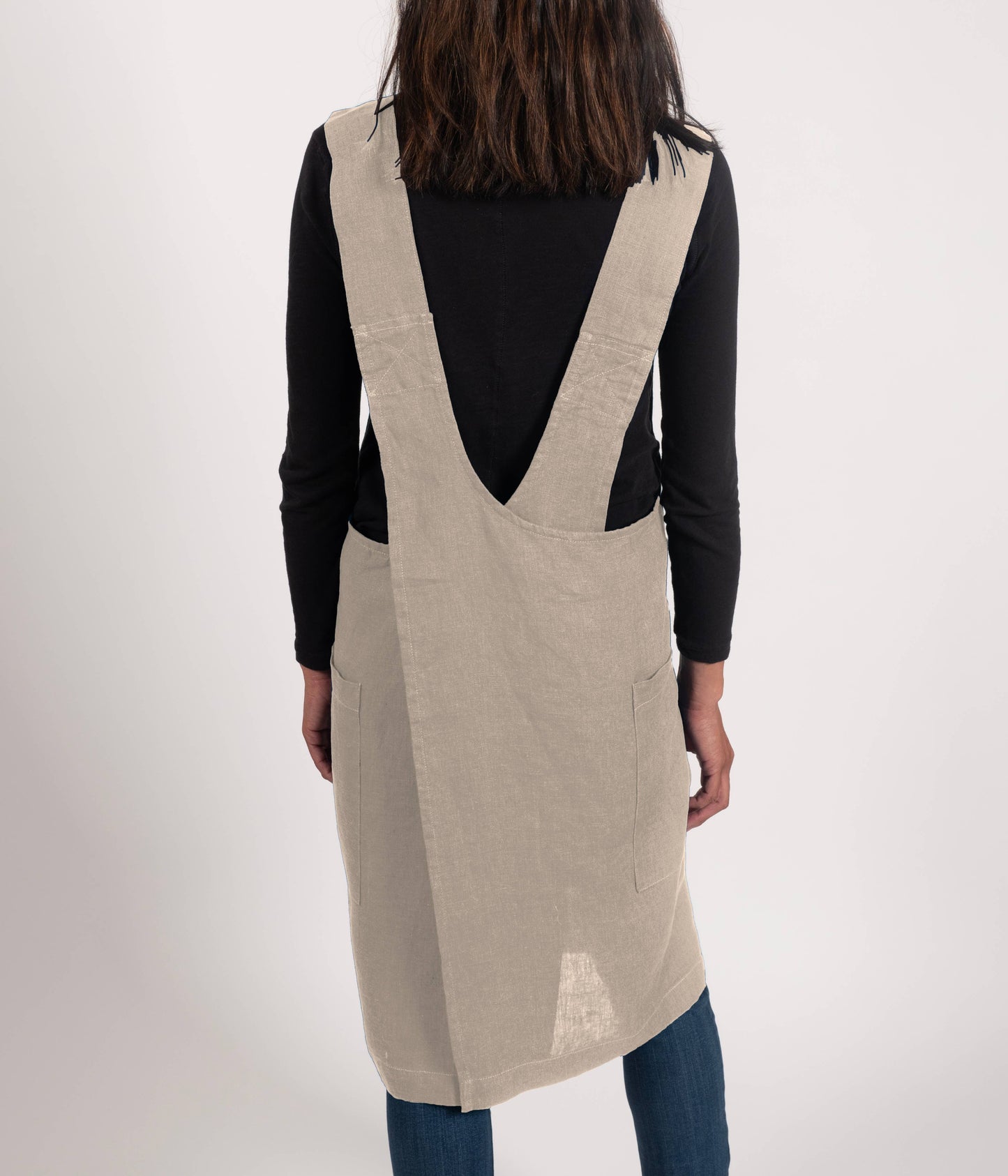 KAF Home Firenze Stone Washed Linen  Cross Back Smock Apron, Natural