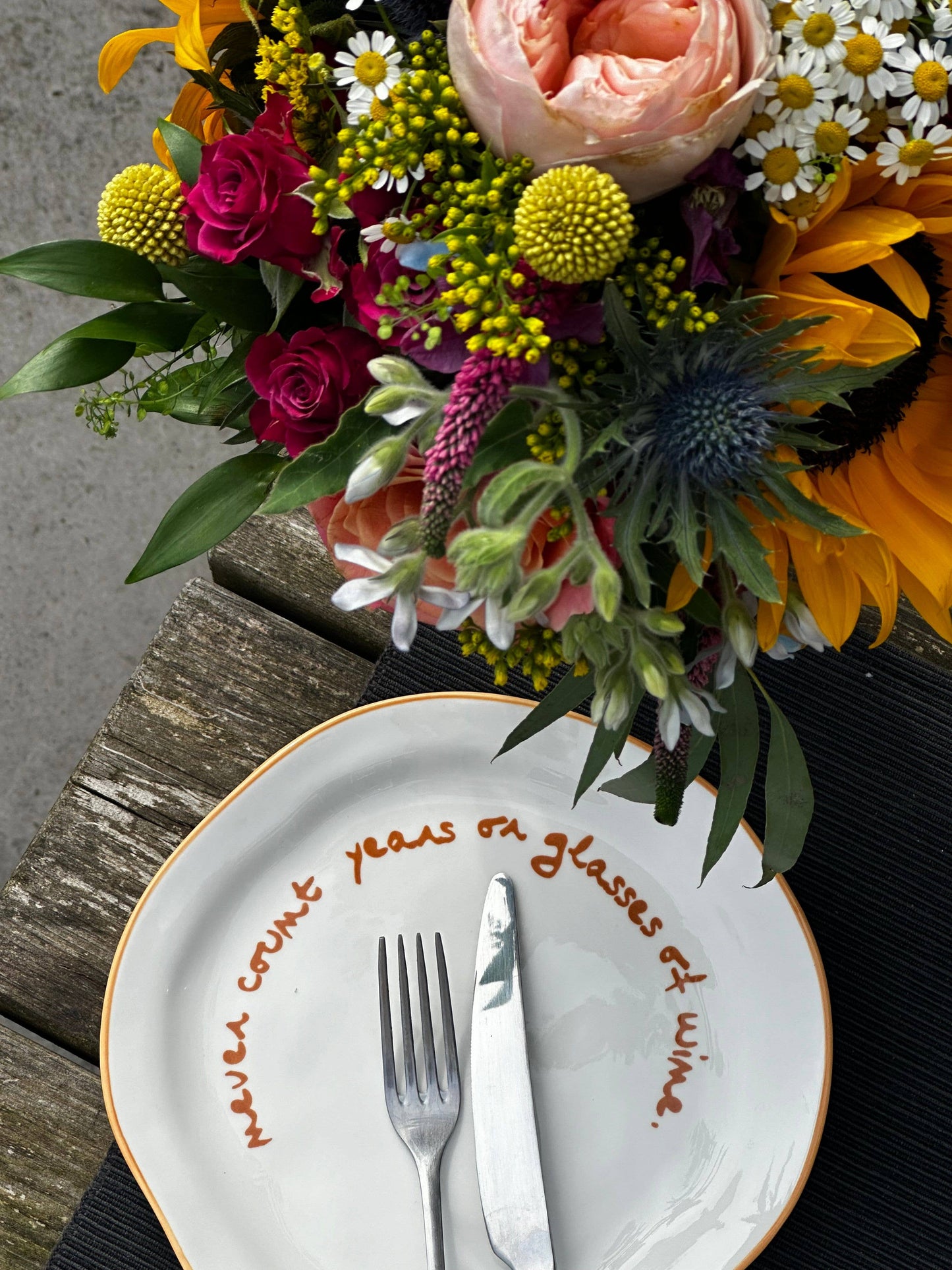 MÆGEN Statement Plate - 'never count years of glasses of wine.'