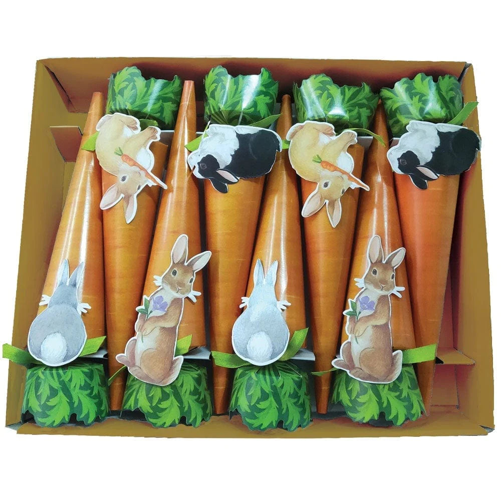 Caspari Bunnies and Carrots Cone Celebration Crackers, Set of 8