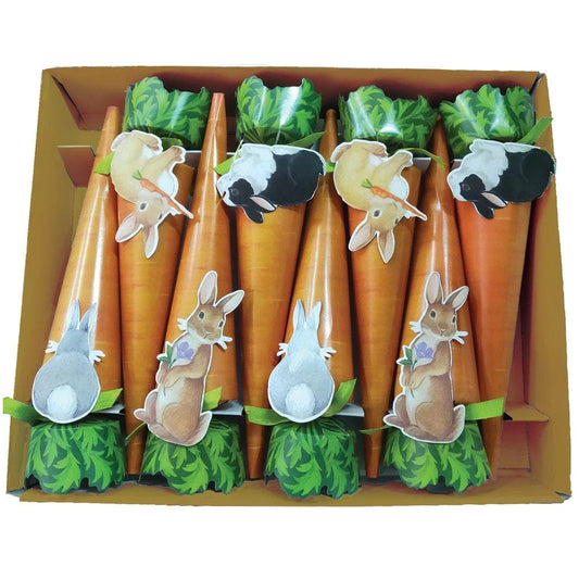 Caspari Bunnies and Carrots Cone Celebration Crackers, Set of 8