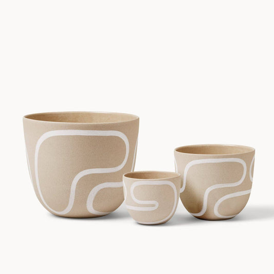 Franca - Stoneware White Outline Planters