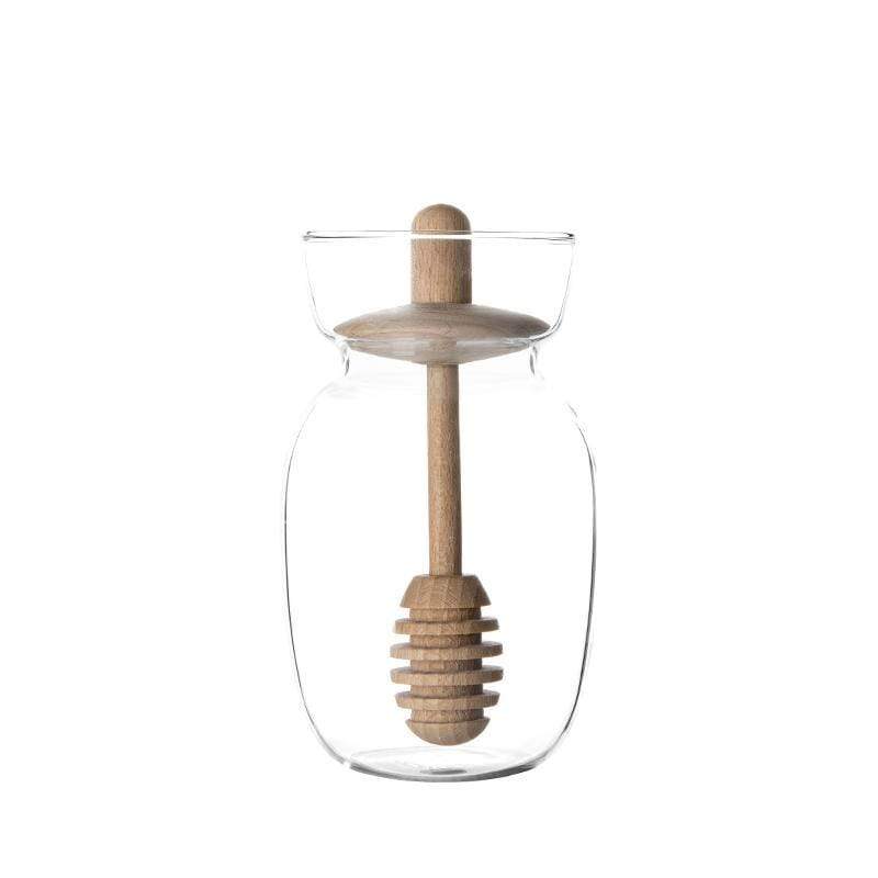 Viva Minima™ Glass Honey Jar w/ Wood Lid / Dipper - 10oz / 0.3L