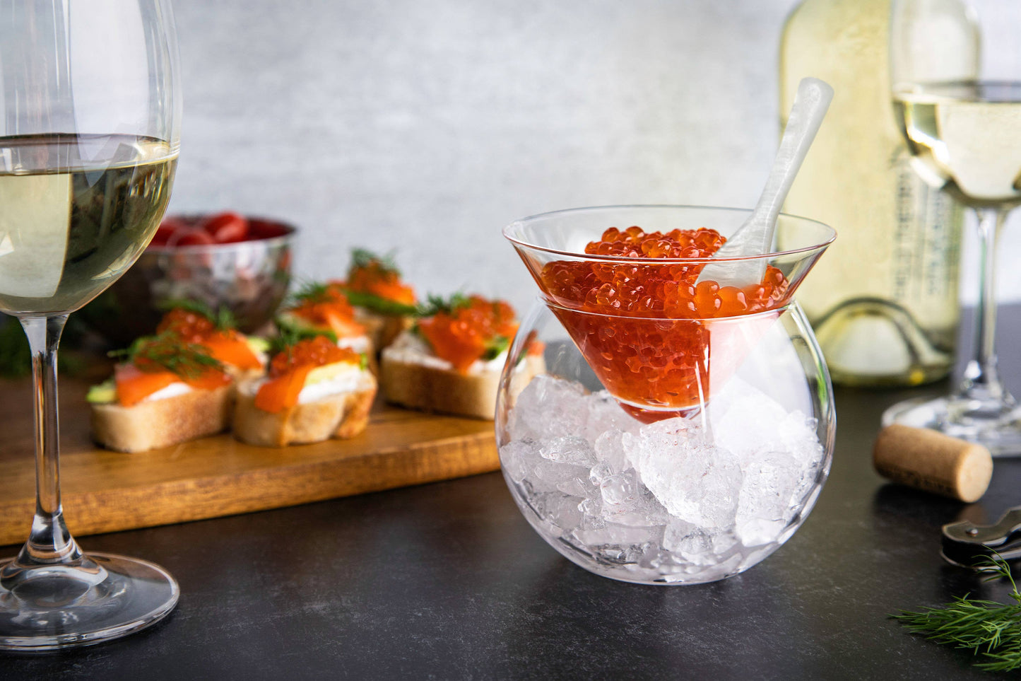 Glass Caviar Chiller Dish & Martini Glass