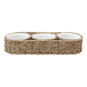 Hand-Woven Basket with Ceramic Bowls - Set of 4