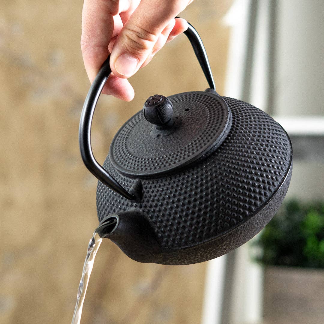 Hobnail Design Cast Iron Tea Pot, Black