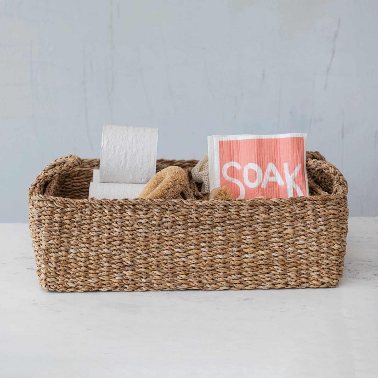 Hand-Woven Seagrass Basket with Handles