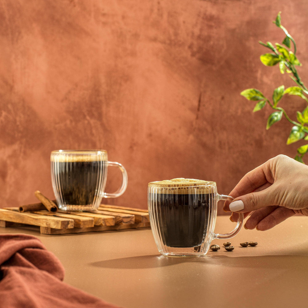JoyJolt - Fluted Savor Double Wall Espresso Glasses 5.4oz - Set of 2