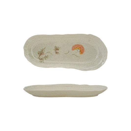 Hand-Painted Stoneware Platter with Vines Design