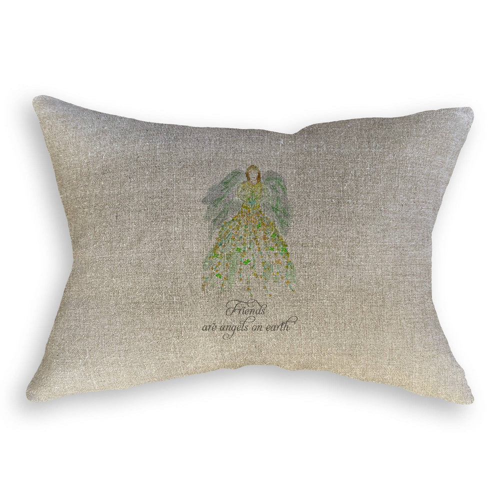 Green Floral Angel with Friends Quote Dishtowel