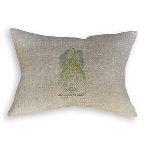 Green Floral Angel with Friends Quote Dishtowel