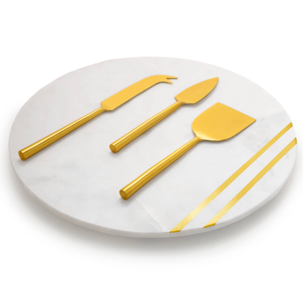 Bavaria Marble Cheese Board with Gold Knives