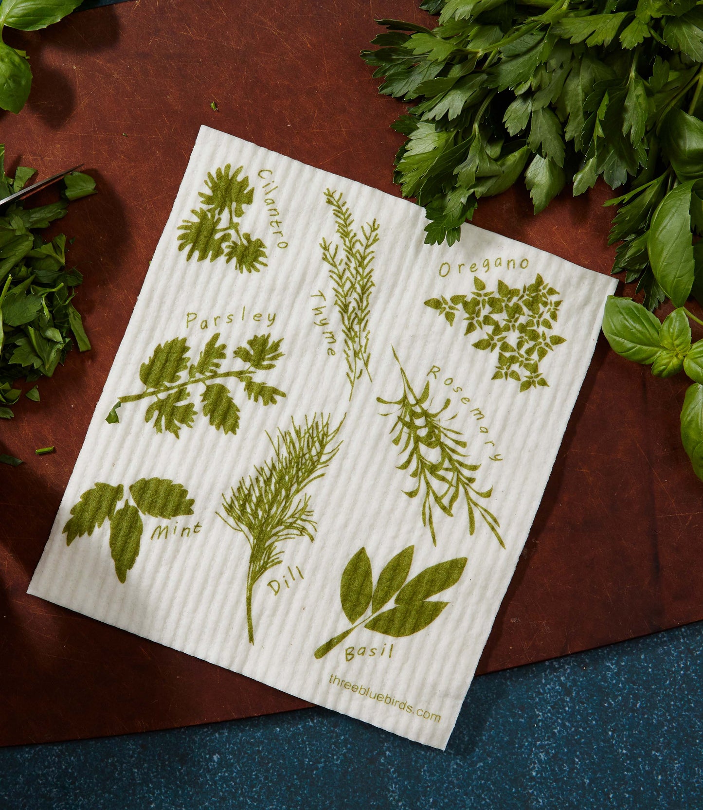 Three Bluebirds Swedish Dishcloths - Herbs Swedish Dishcloth