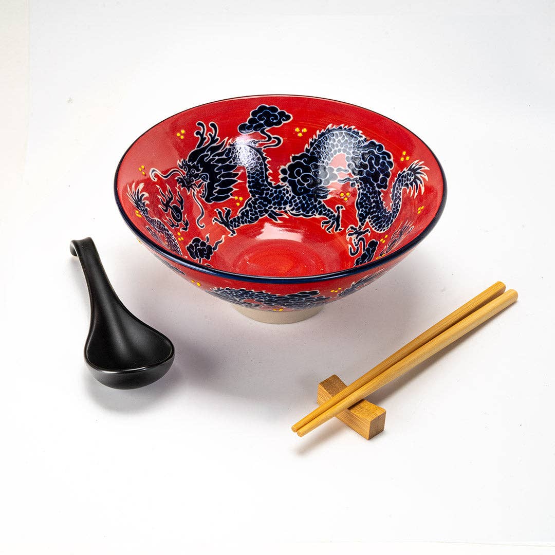 Urban Tokyo Bowl With Chopsticks, Spoon and Chopstick Rest Set, Dragon