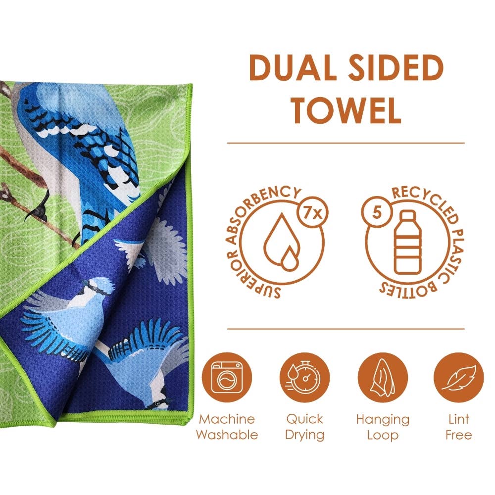 Buzzee - Blue Jay - Dual Sided Tea Towel - Kitchen & Hand Towel