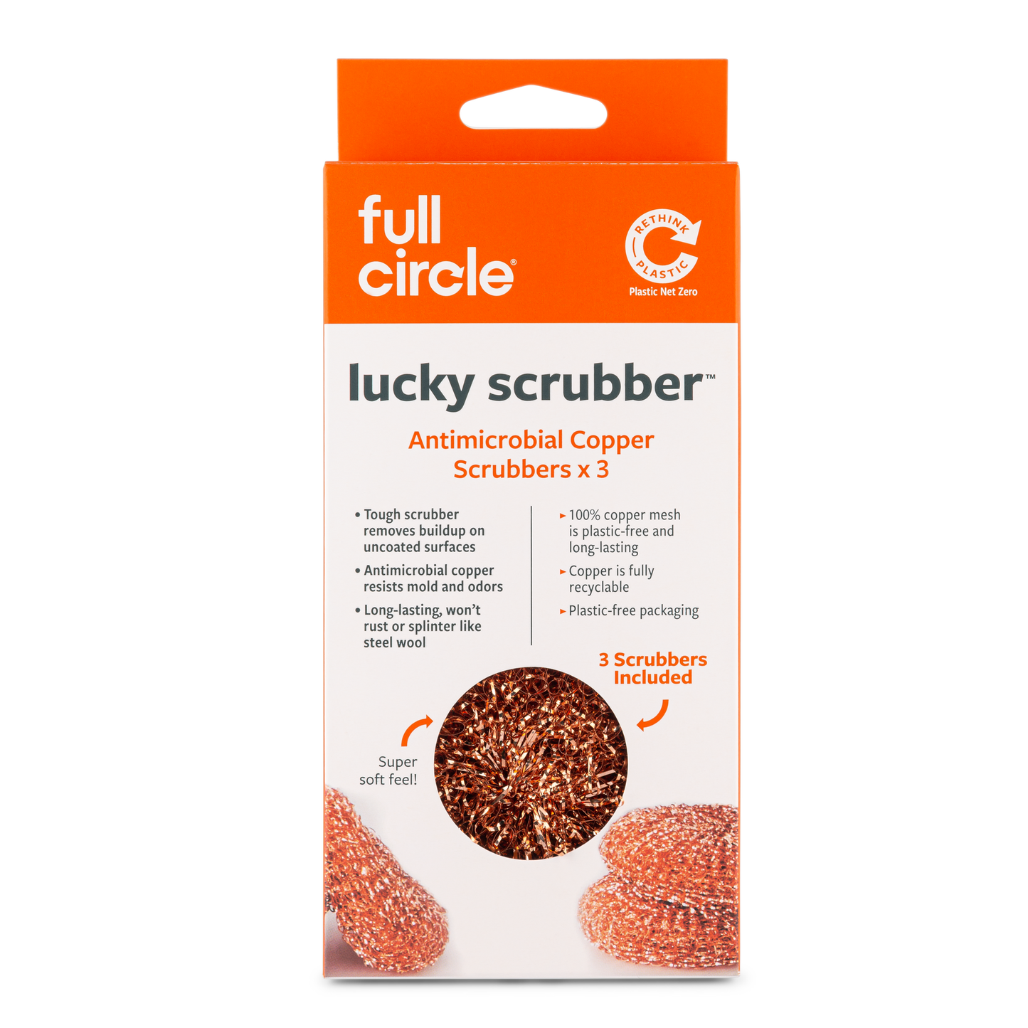 Full Circle Home Lucky Scrubber Antimicrobial Copper Scrubbers, 3 Pack