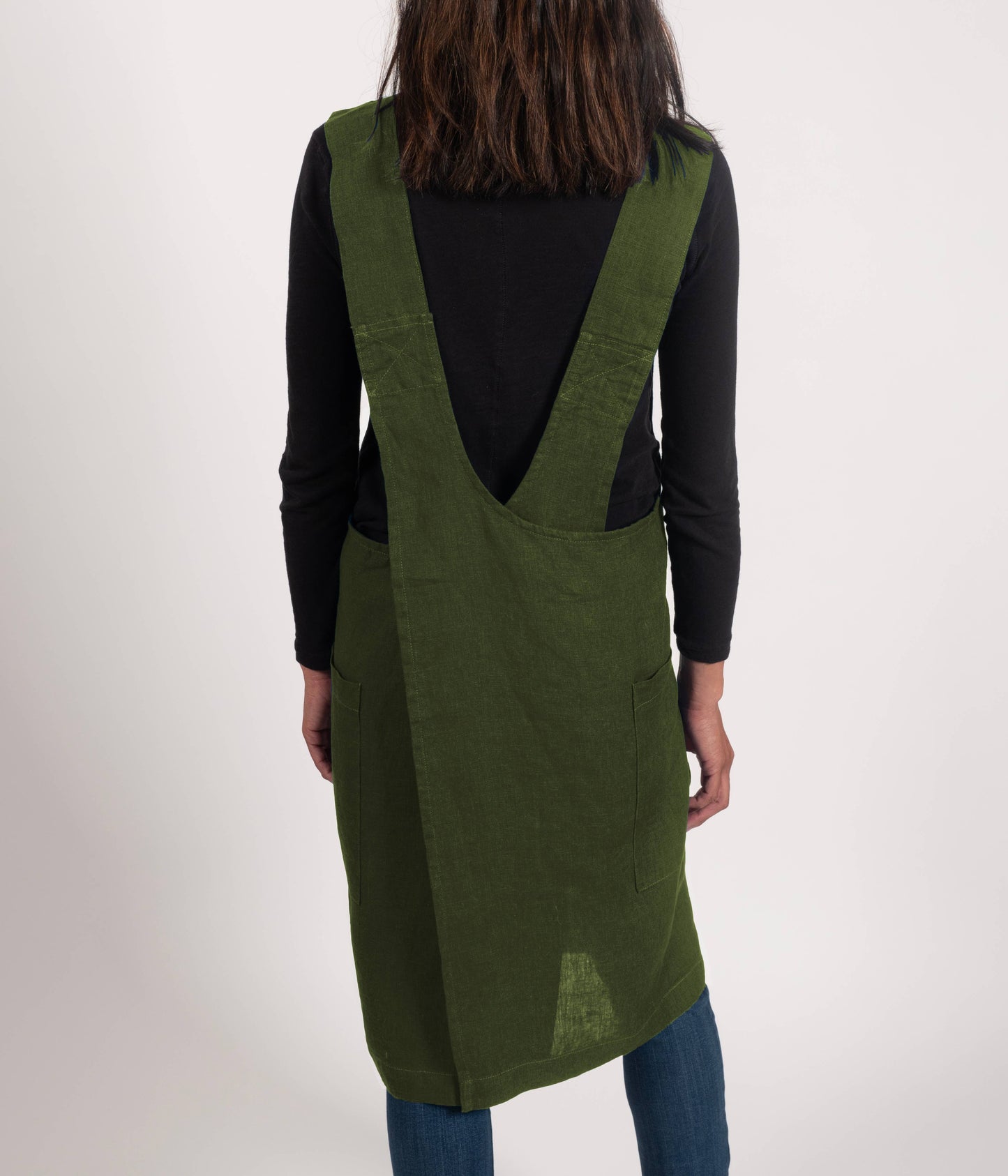 KAF Home Firenze Stone Washed Linen  Cross Back Smock Apron, Olive