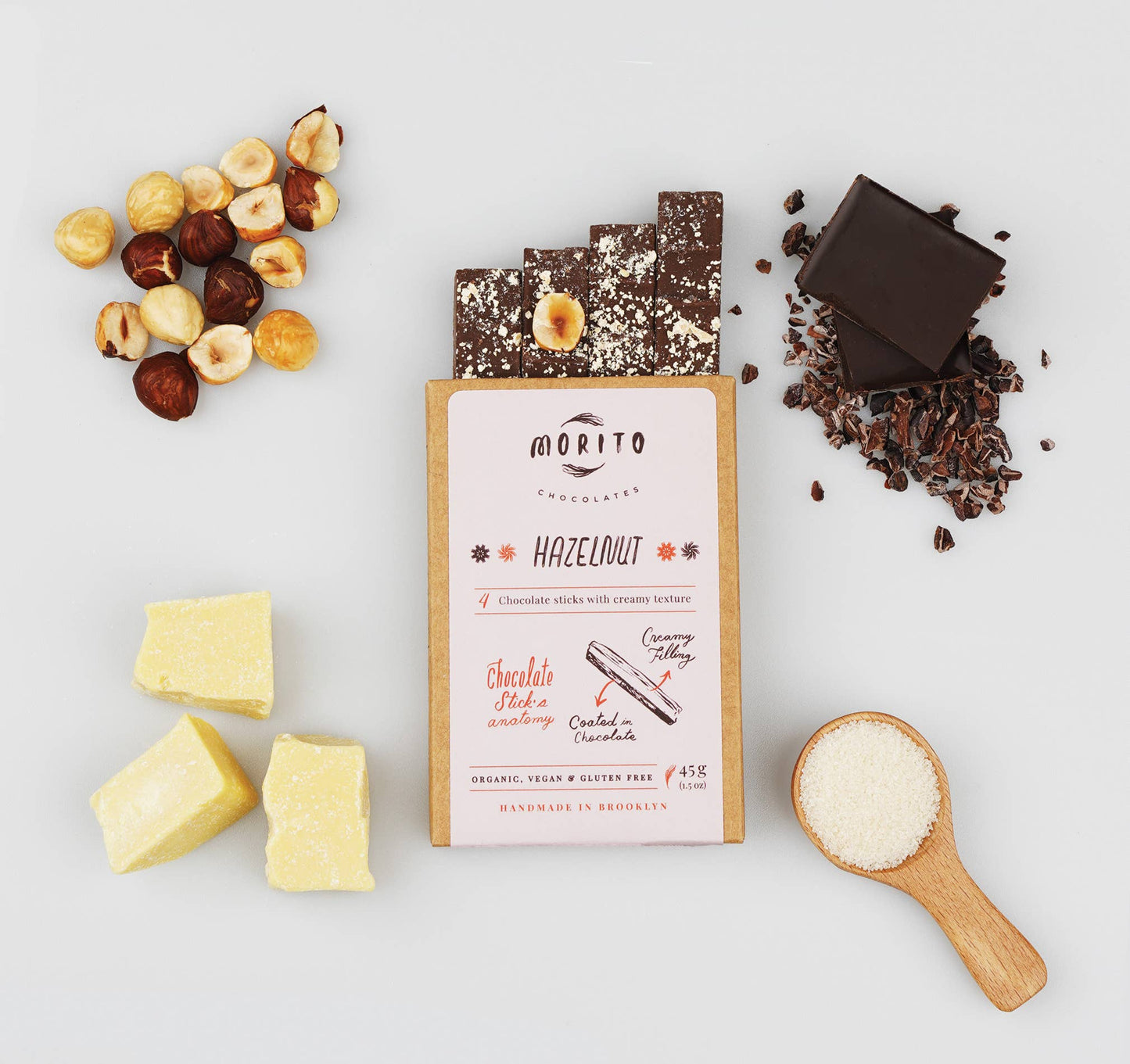 Morito Chocolates - HAZELNUT- 4-Pack of Vegan Chocolate Sticks