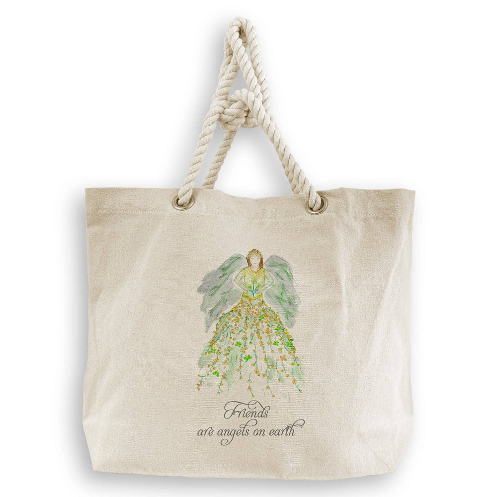 Green Floral Angel with Friends Quote Dishtowel