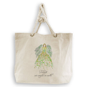 Green Floral Angel with Friends Quote Dishtowel