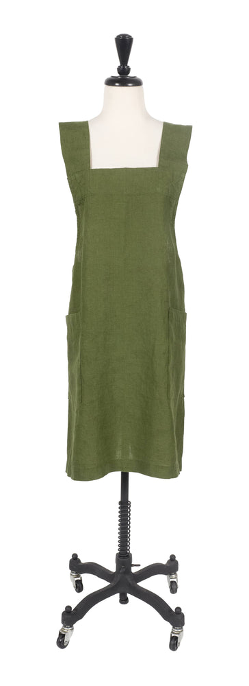 KAF Home Firenze Stone Washed Linen Cross Back Smock Apron, Navy