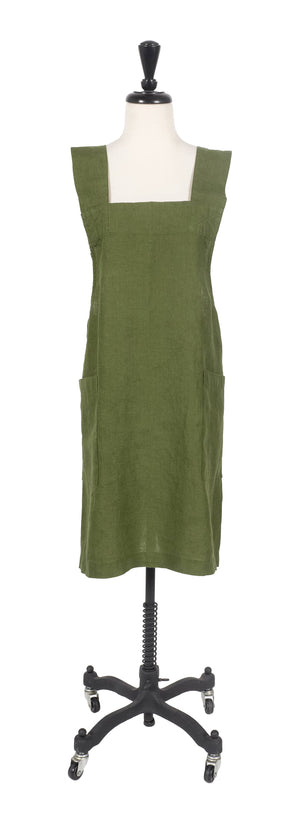 KAF Home Firenze Stone Washed Linen Cross Back Smock Apron, Navy