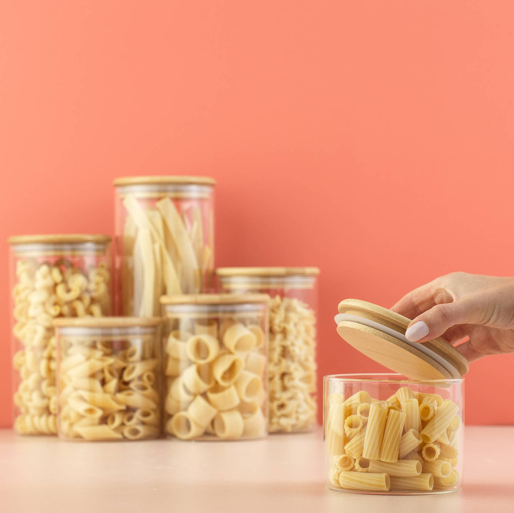 JoyJolt - Glass Storage Jars with Airtight Bamboo Lids - Set of 6