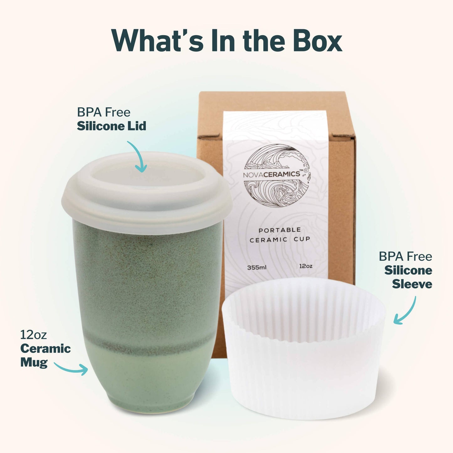 Nova Ceramics Emerald Ceramic Travel Mug, 12oz