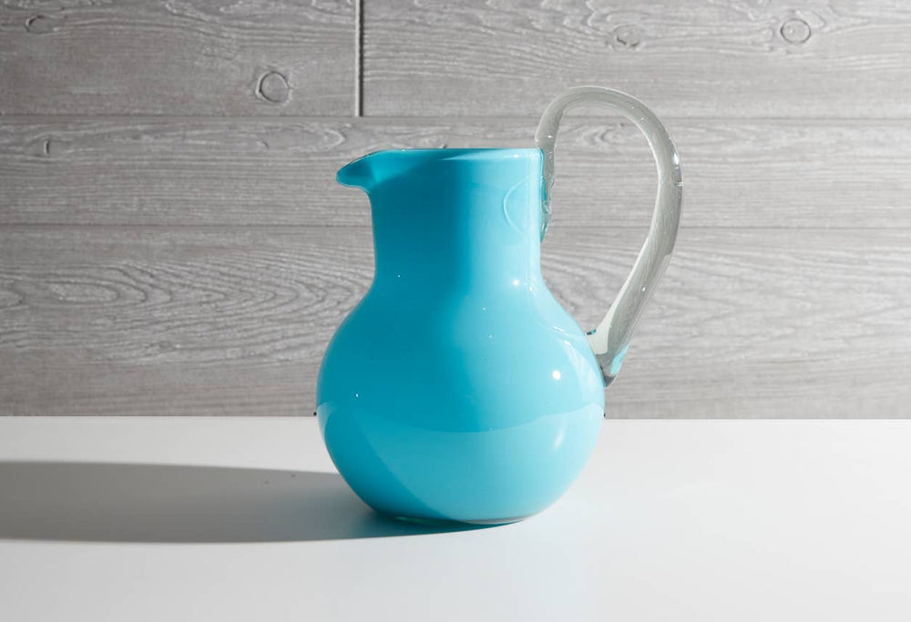 Handblown Glass Pitcher, Aqua