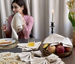 Flax Linen Natural Beige Cotton Cloth Napkin, 18x18, Set of 12