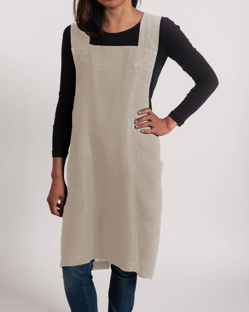 KAF Home Firenze Stone Washed Linen Cross Back Smock Apron, Navy