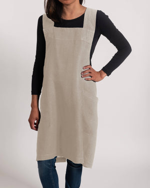 KAF Home Firenze Stone Washed Linen Cross Back Smock Apron, Navy