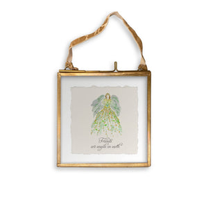 Green Floral Angel with Friends Quote Dishtowel