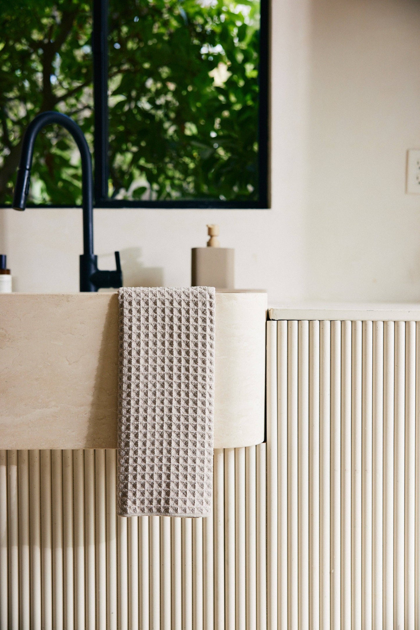 Geometry - Taupe Waffle Hand Towel