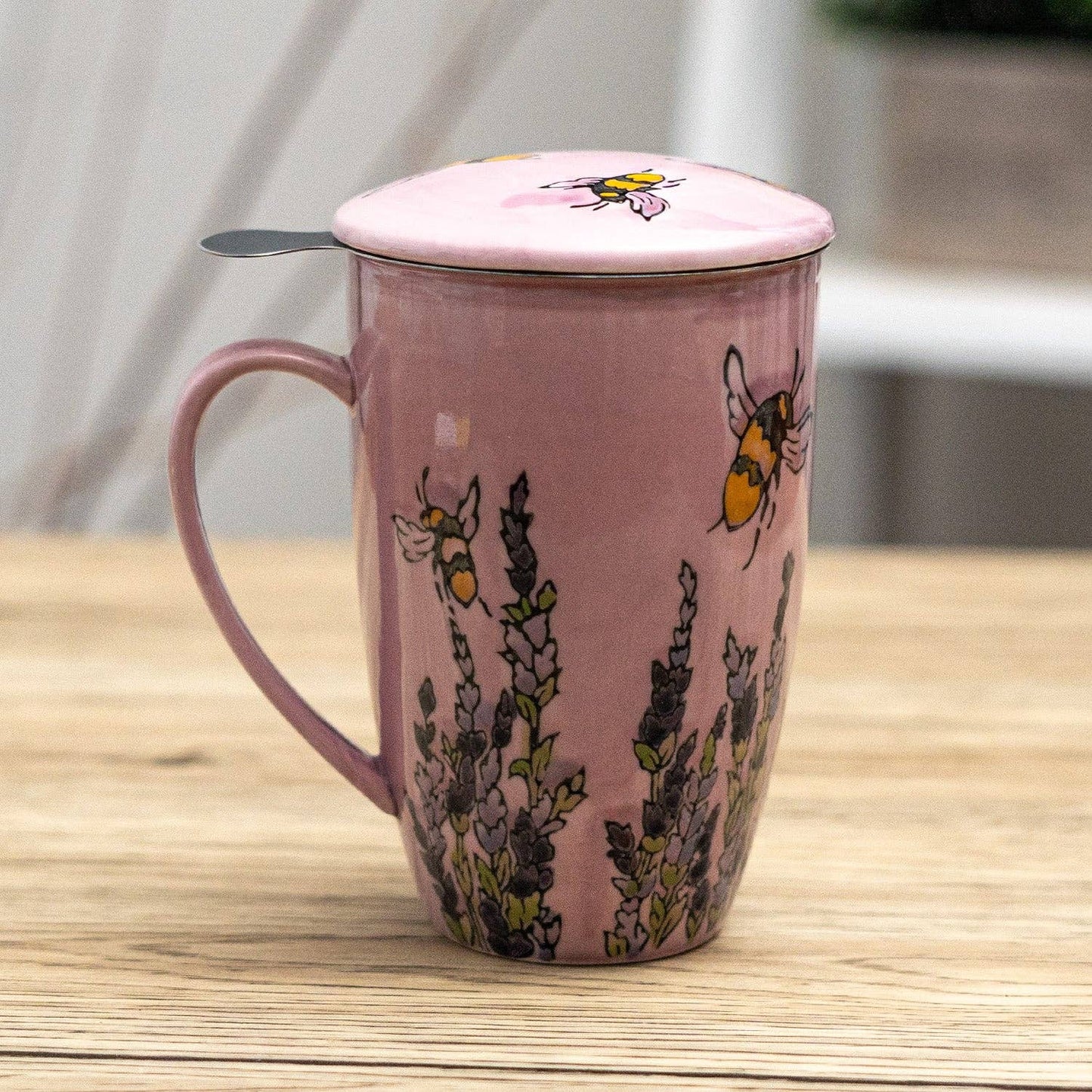 Spring Honeybee Design Tea Mug with Lid and Infuser, 15oz