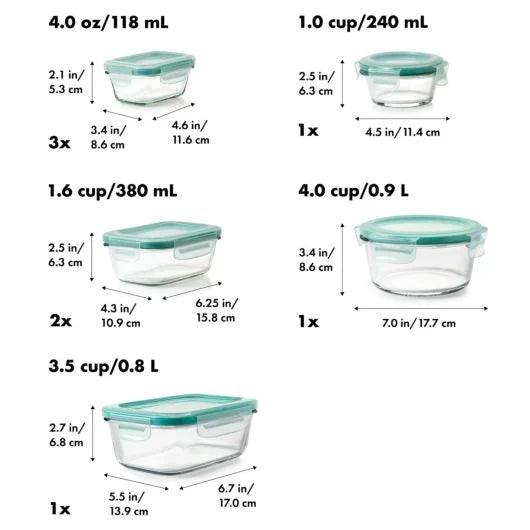 OXO Smart Seal Glass Container Set, 16 piece