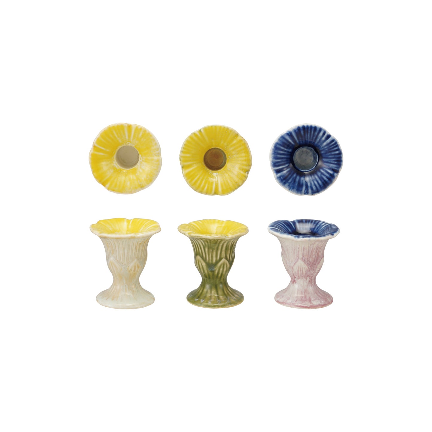 Stoneware Flower Shaped Taper Holder, Assorted Colors