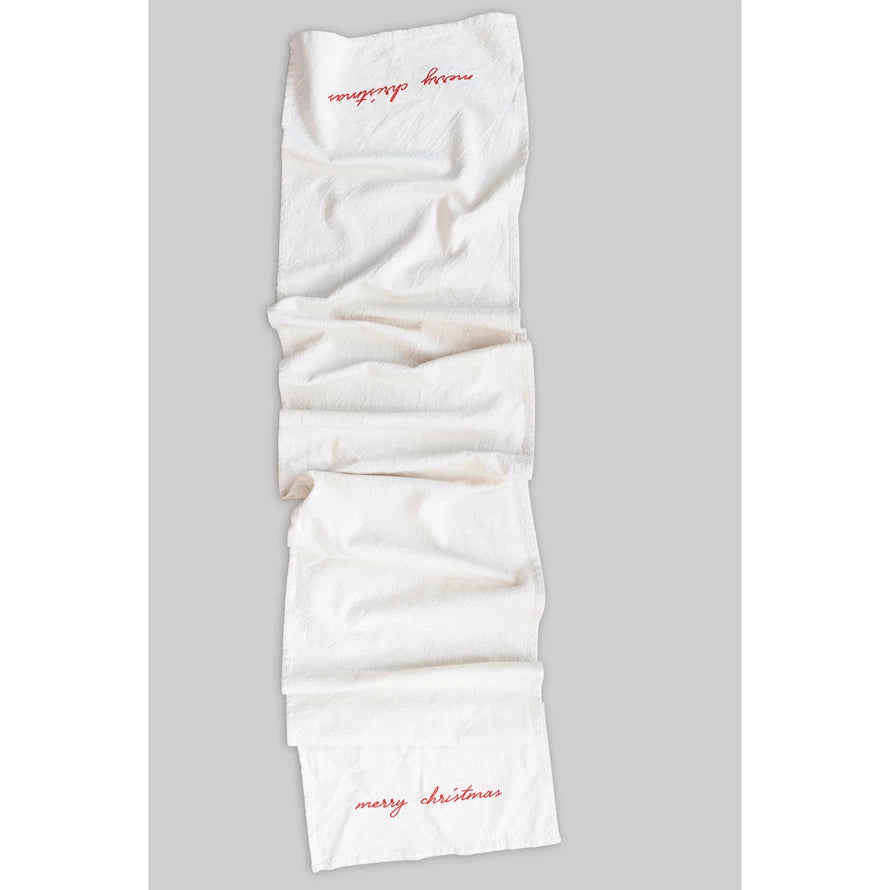 Cotton Table Runner with Embroidery "Merry Christmas"