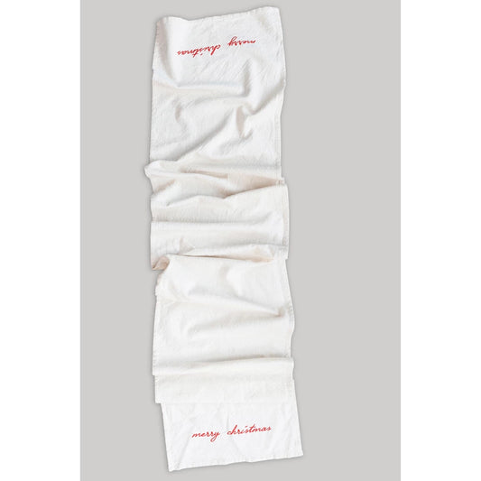 Cotton Table Runner with Embroidery "Merry Christmas"