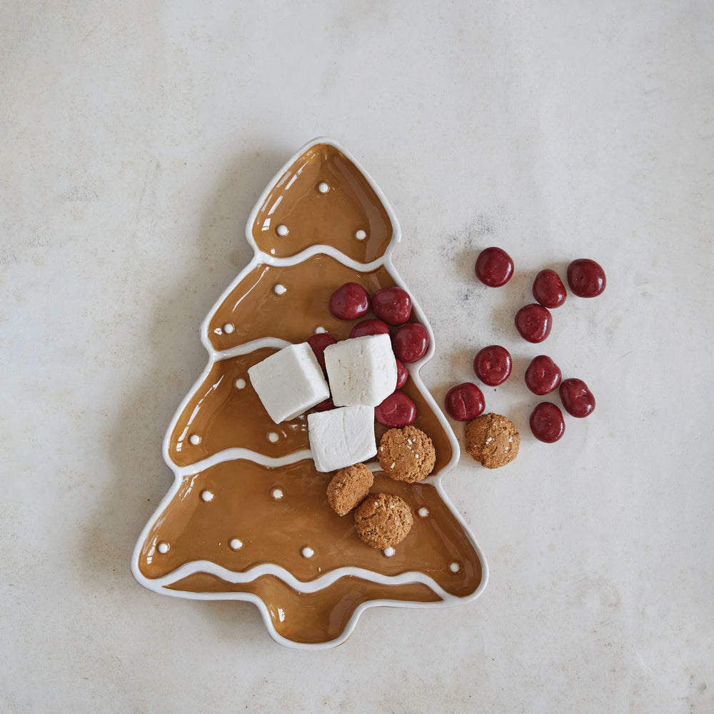 Hand-Painted Ceramic Gingerbread Tree Shaped Platter