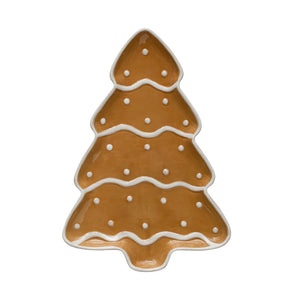 Hand-Painted Ceramic Gingerbread Tree Shaped Platter