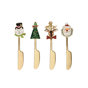 Canape Knife with Enameled Holiday Handle, Set of 4