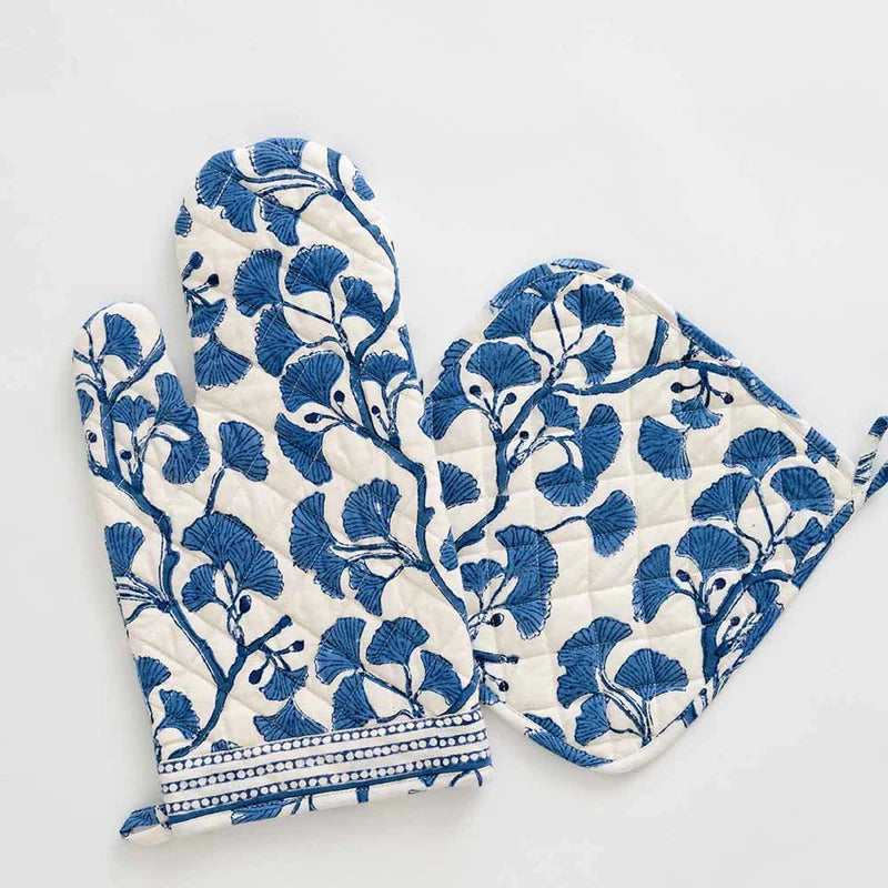 Pomegranate Blue Gingko Oven Mitt Sets