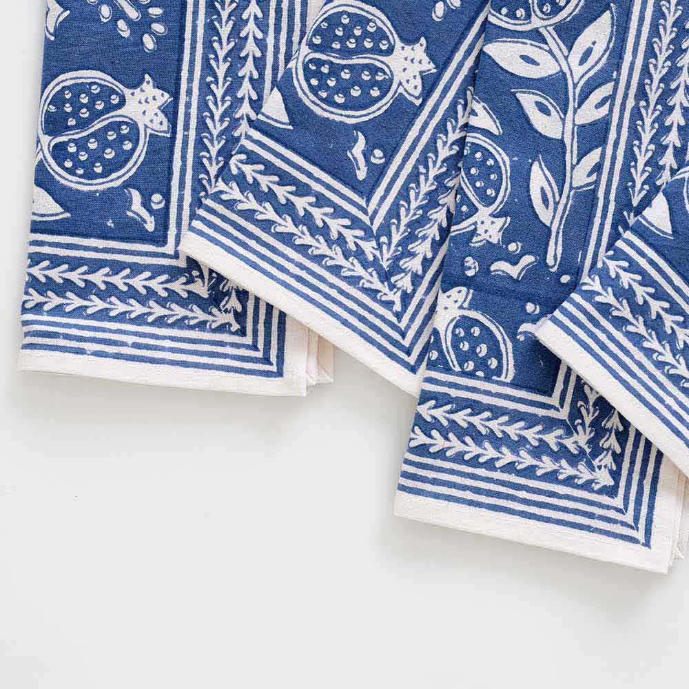 Pomegranate Cactus Flower Blue Napkin - 4 PC