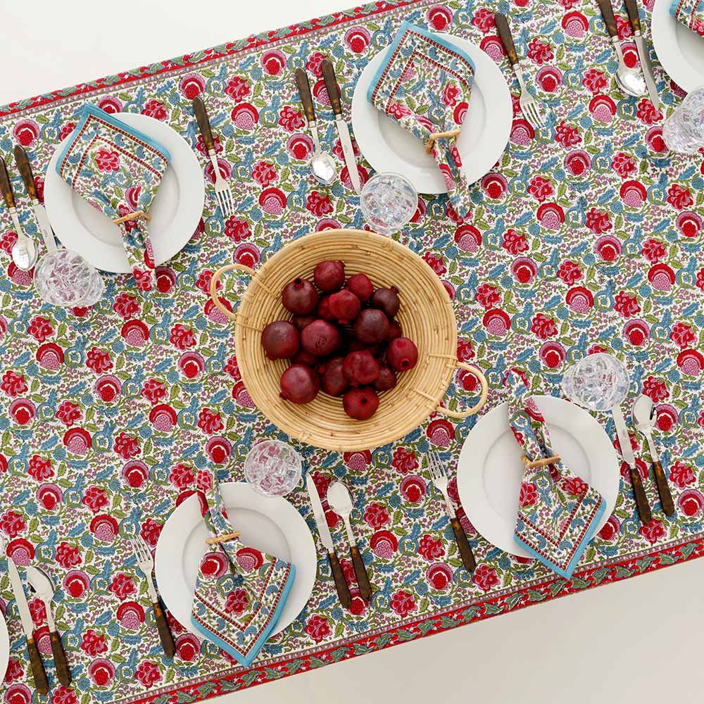 Pomegranate Bohemian Floral Turquoise & Cranberry Tablecloth