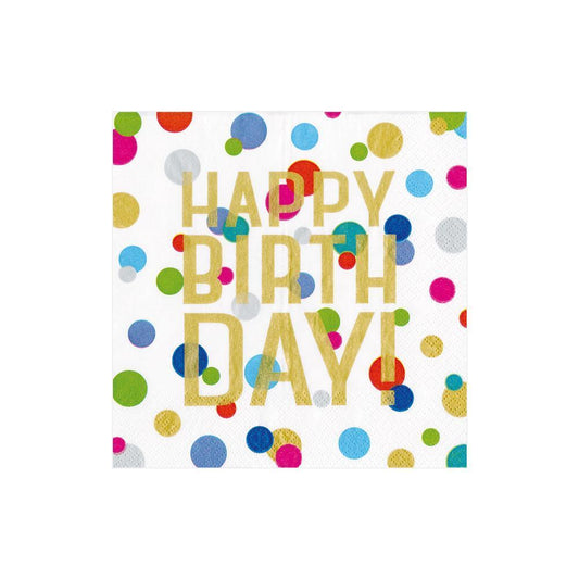 Caspari Confetti Happy Birthday Cocktail Napkins, Set of 20