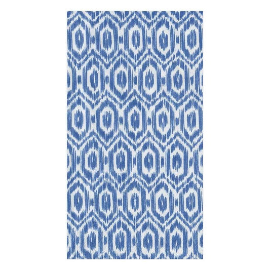 Caspari Amala Ikat Blue Guest Napkins, Set of 15