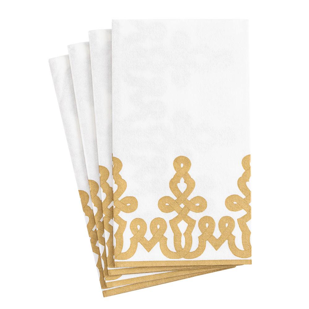Caspari Dessin Gold Guest Towel Napkins, Set of 12