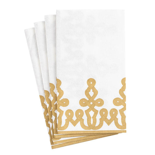 Caspari Dessin Gold Guest Towel Napkins, Set of 12