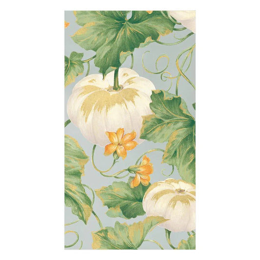 Caspari Heirloom Pumpkins Grey/White Guest Towel Napkins, Set of 15