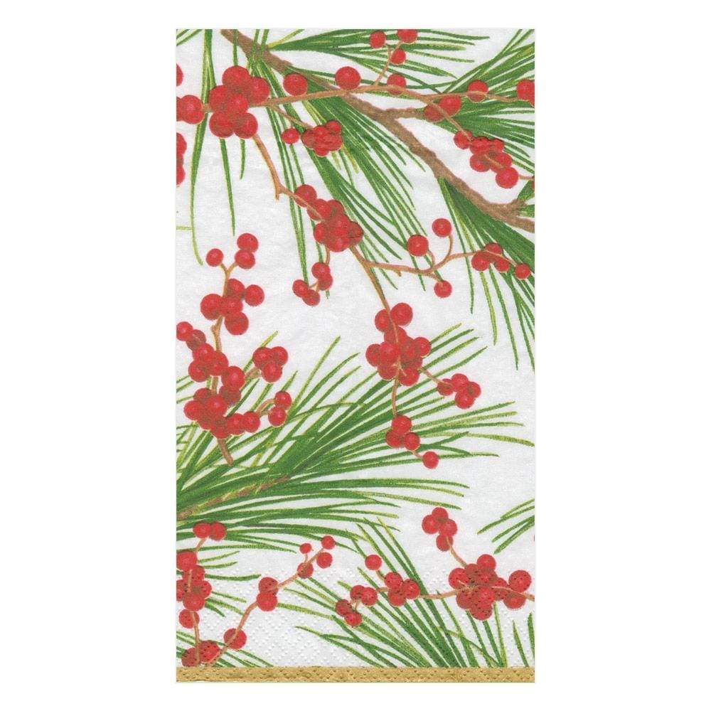 Caspari Berries and Pine Guest Towel Napkins, Set of 15